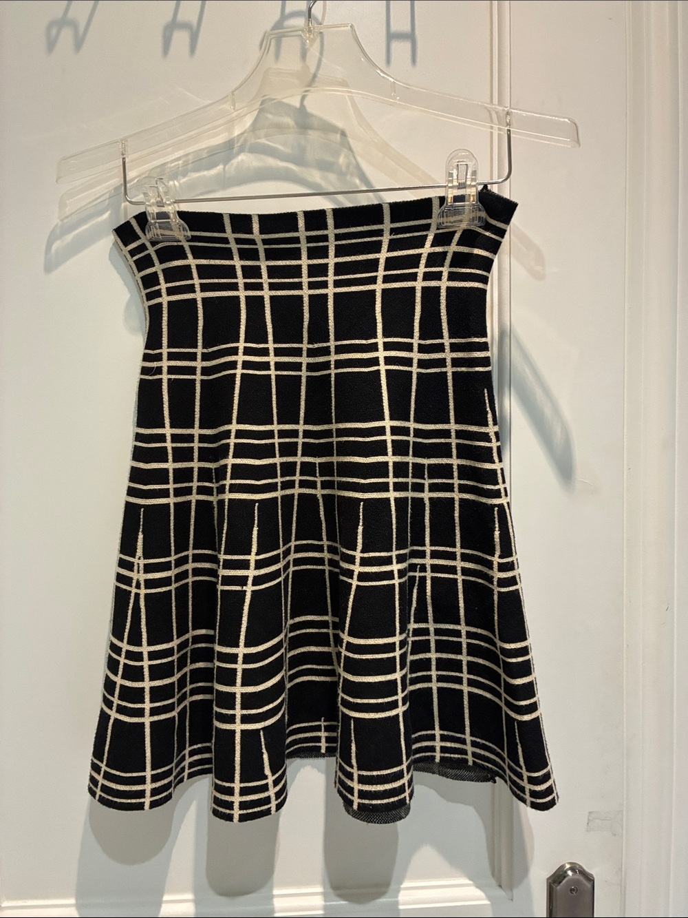 Max Studio Black & Cream Windowpane Skater Skirt - Flared Plaid Knit